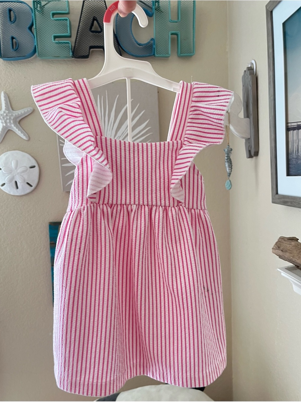 Zara Girls Pink Striped Ruffle Strap Skirt Dress 12-18 Months